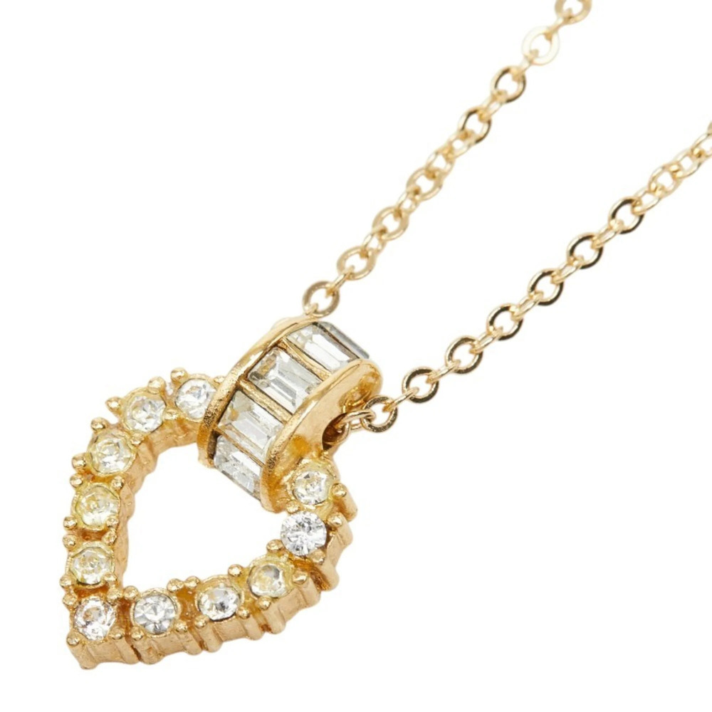 Christian Dior Dior Heart Motif Chain Pendant Necklace, Gold Plated Rhineston...